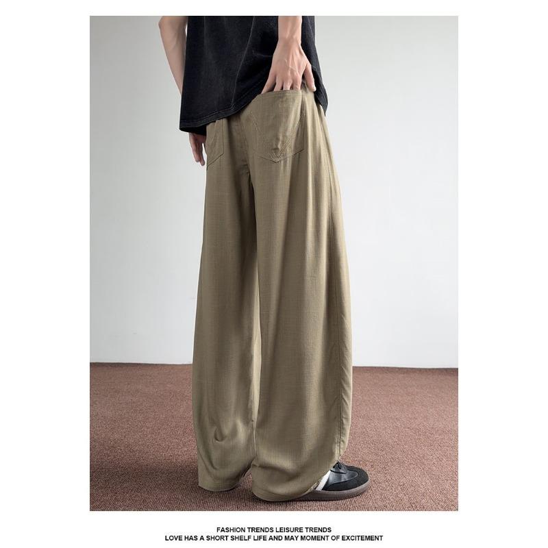 Men S Summer Loose Straight Wide Leg Curved Thin Casual Pants