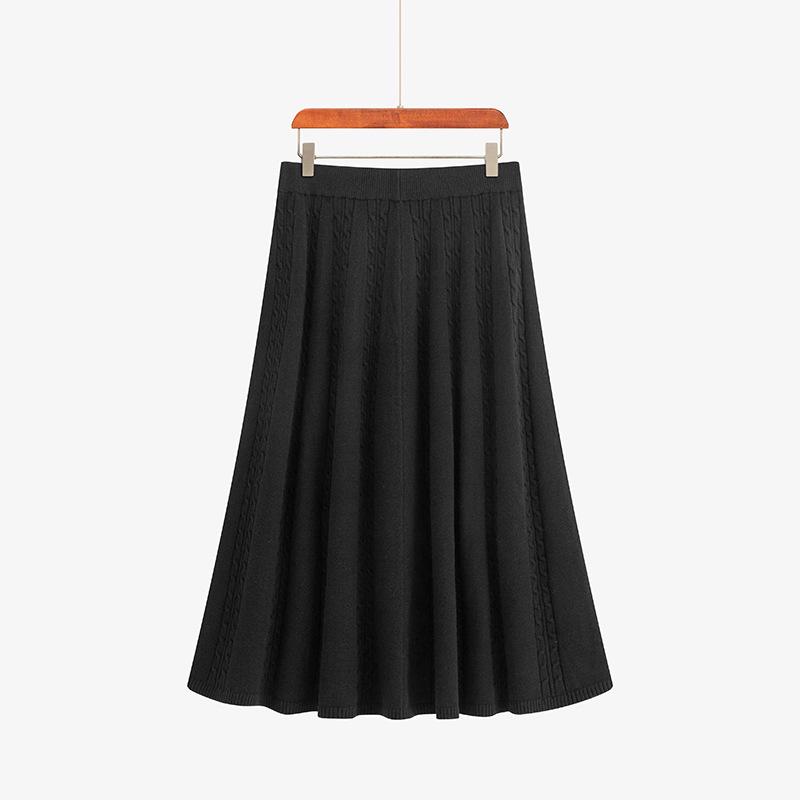 

Plus Size Women s Loose Cable Knit Umbrella Skirt - Versatile Winter Casual for Chubby Girls XL (120-150 jin) чёрный