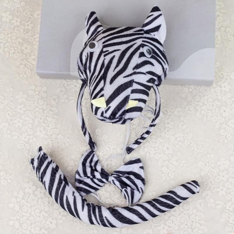 1/3/4 Zebras Costume for Kids Boys Girls Zebras Ears Headband Bowtie Tail Gloves Halloween Animal Cosplay Accessories