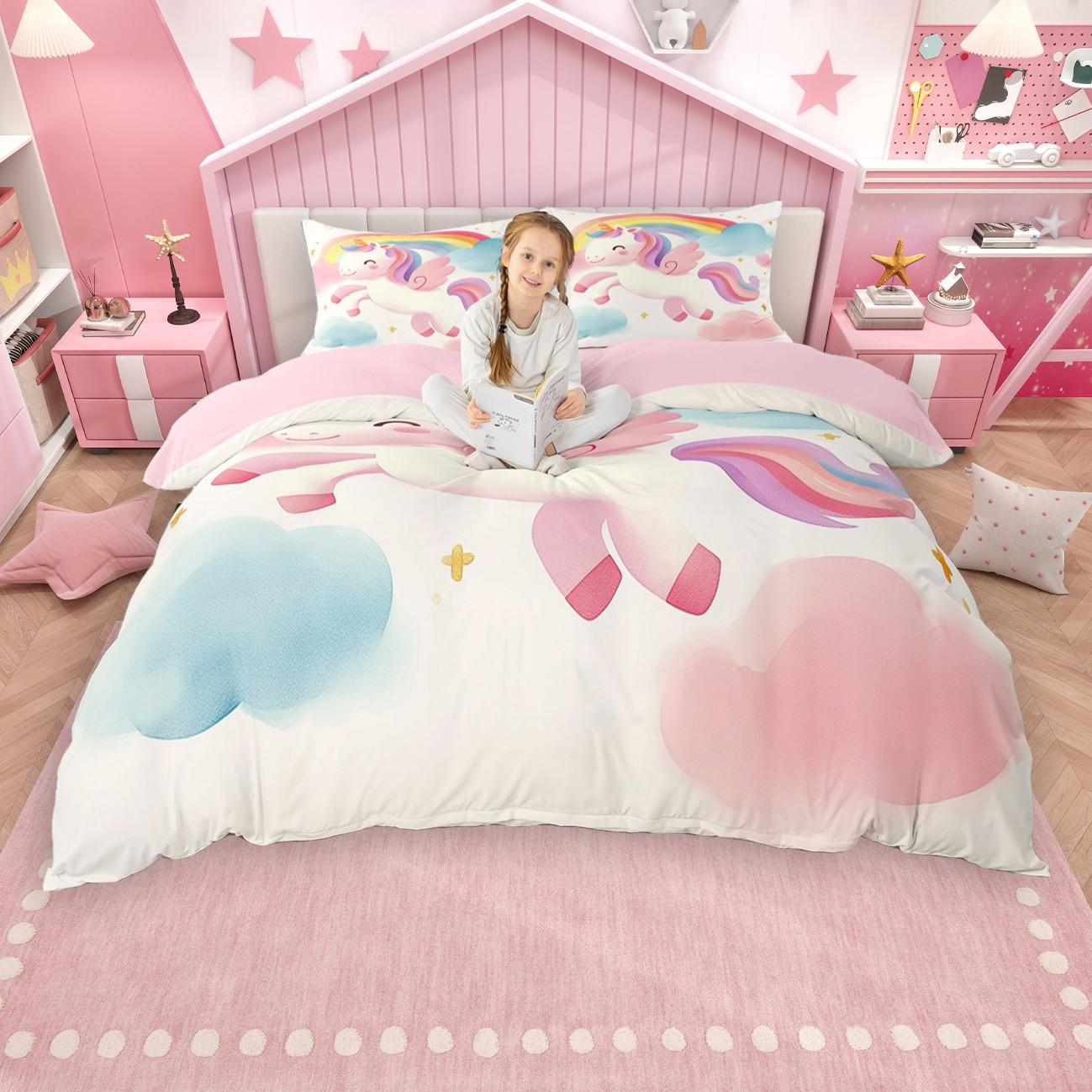

Comforter Homewish Kawaii Unicorn For Kids Watercolor Rainbow Castle Bedding Set Chic Flower Floral Comforter Set Comforter (quilt)-EU Single(135*200cm)3pcs