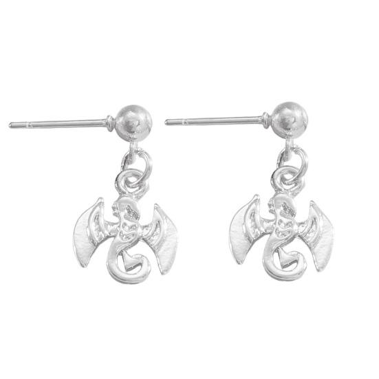 

1 Pair Stud Earrings Mini Flying Dragon Design Hypoallergenic Polished Glossy Texture Drop Earrings Parties Accessories серебряный