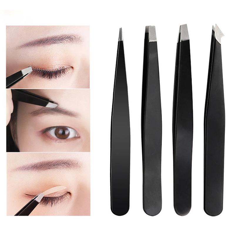 

Пинцет для удаления волос, пинцет для бровей из нержавеющей стали, розовый, скошенный, черный, кончик, безвредный, для макияжа, косметический инструмент, черный