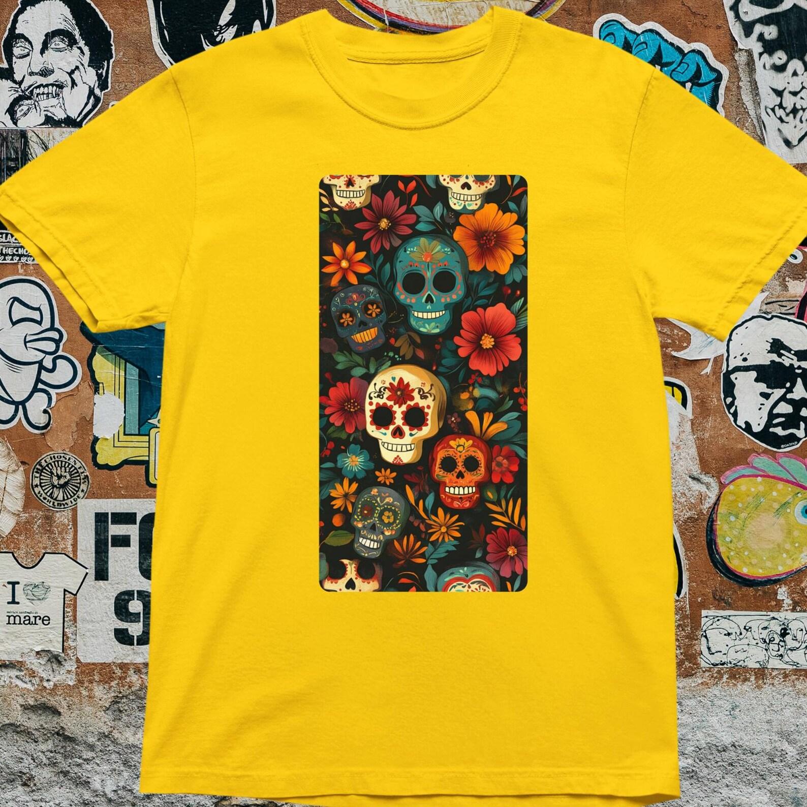 Day Of The Dead T Shirt – Dia De Los Muertos Skull Floral 2XL