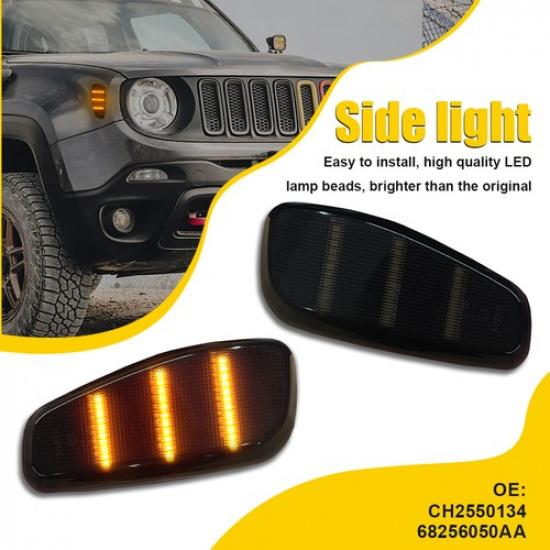 For 15-23 Jeep Renegade Amber Front Bumper LED Side Marker Light Smoked Lens EXV