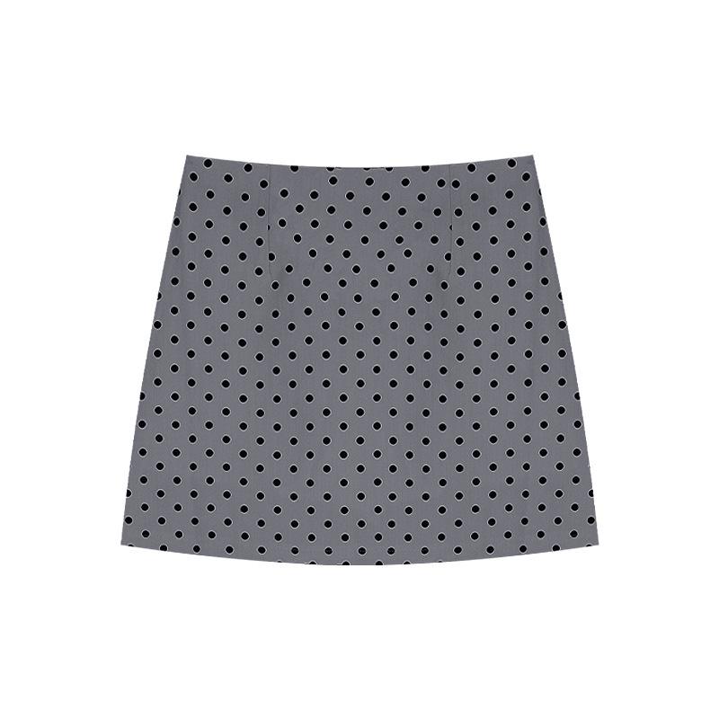 Damen Plus Size Schwarzer gepunkteter A-Linien-Kurzrock - Vielseitig, Hüftbetont, Petite-Freundlich für Frühling/Herbst