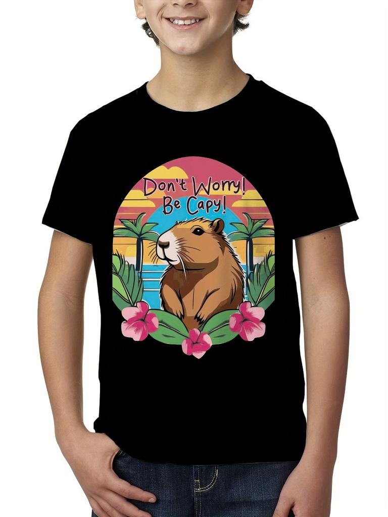 Summer Cute Capybara Boys T-Shirts Short Sleeve Children Top O-Neck Cartoon Graphic T Shirts 3D Print Kids T Shirt Girls Clothes