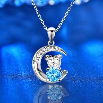 Year Of The Tiger Imitation S925 Silver Zodiac Tiger Pendant Necklace Female Moon Clavicle Chain