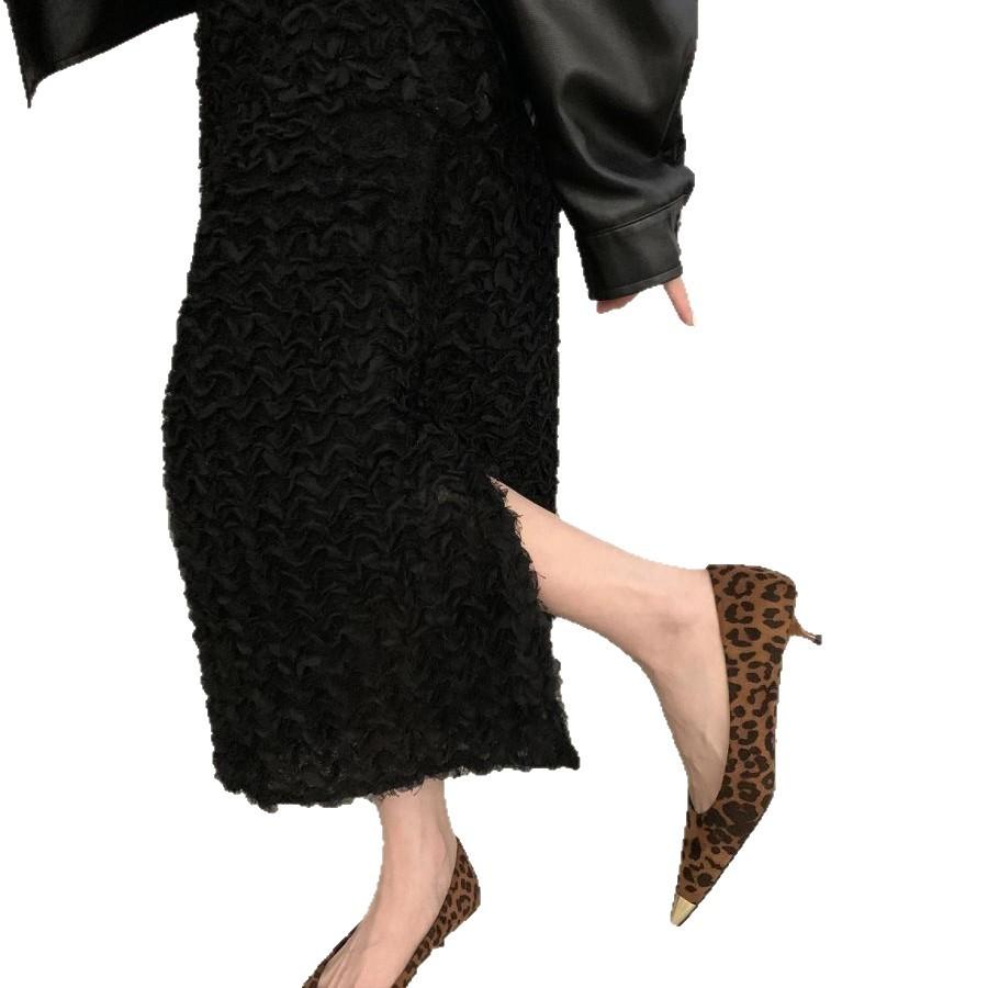 Spring New Retro Leopard Print Metal Light Mouth Single Shoes French Temperament Suede Pointed Stiletto High Heels