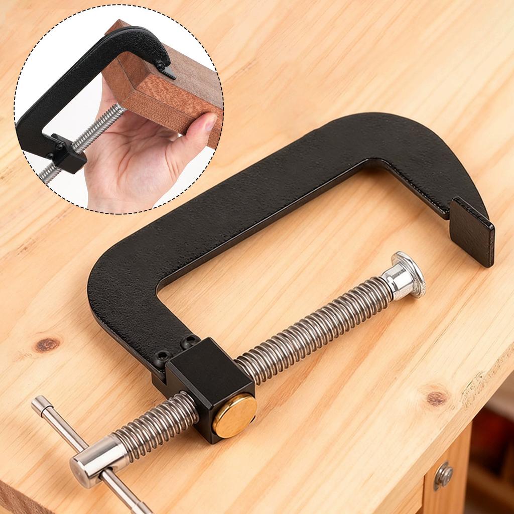 G Clamp 4 Inch Heavy Duty Steel Clamps Set, Cast Iron Frame Black Industrial Strength Clamp for Woodworking, Welding & Building