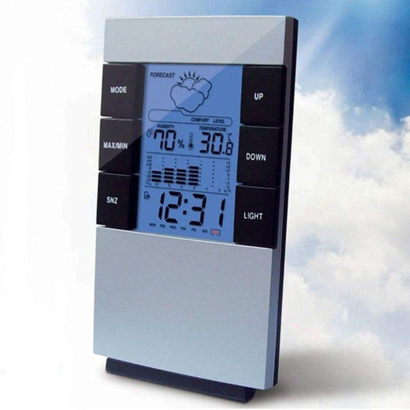 Hygrometer Lcd Digital Thermometer Humidity Meter Weather Forecast Alarm Clock