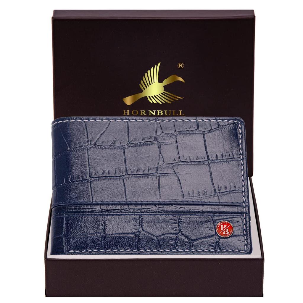 Denial Navy Printed RFID Blocking Leather Wallet for Men