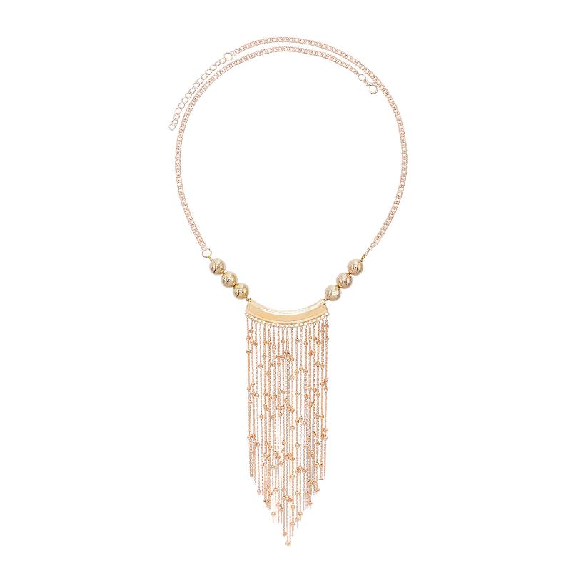 Fashion Alloy Handmade Bead Necklace With Tassel Pendant Exaggerated Personality High Quality Vintage Jewelry Accessory Gift