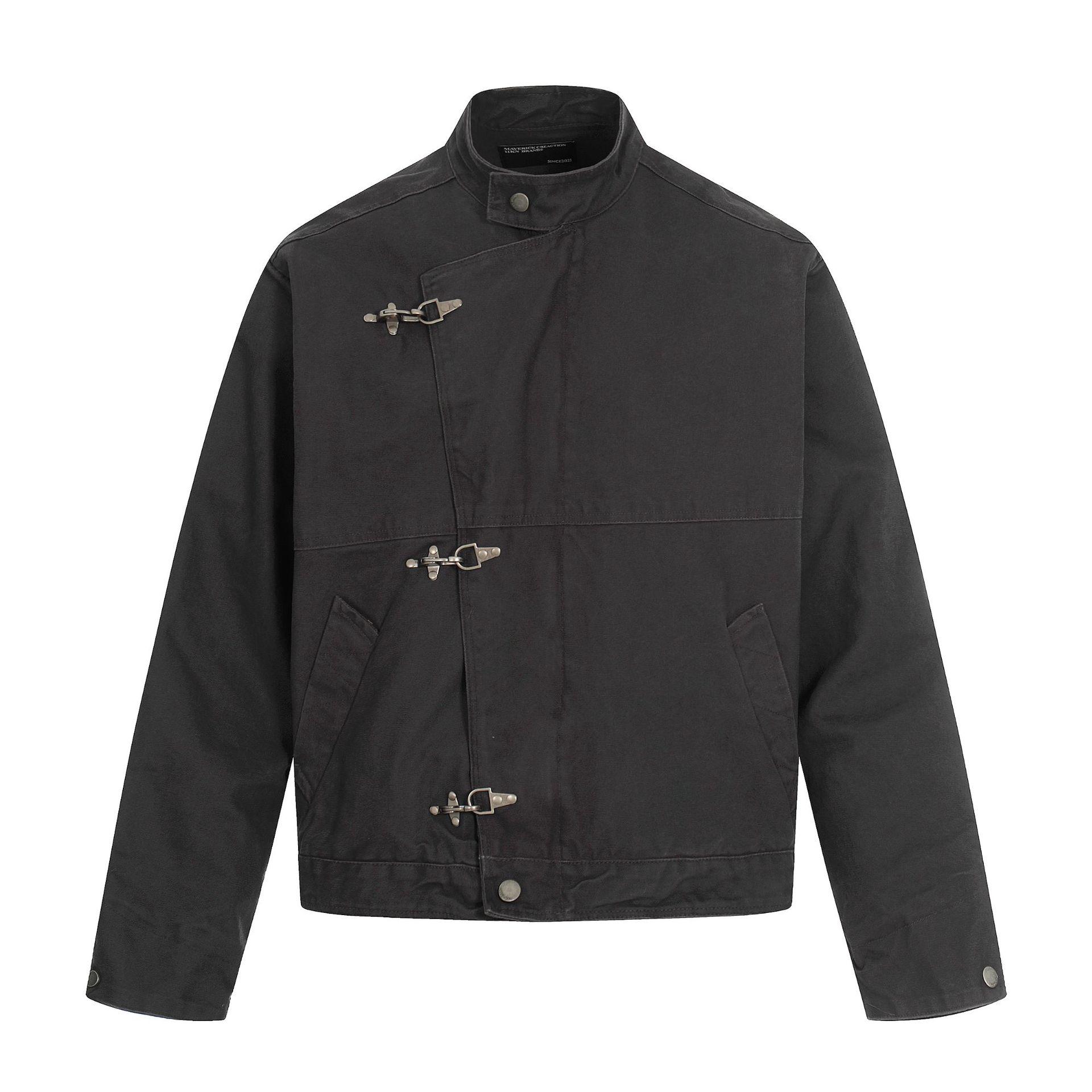 

Унісекс Ретро Робоча куртка зі потертостями, пряжкою-літачком та широким лацканом, 11KN M