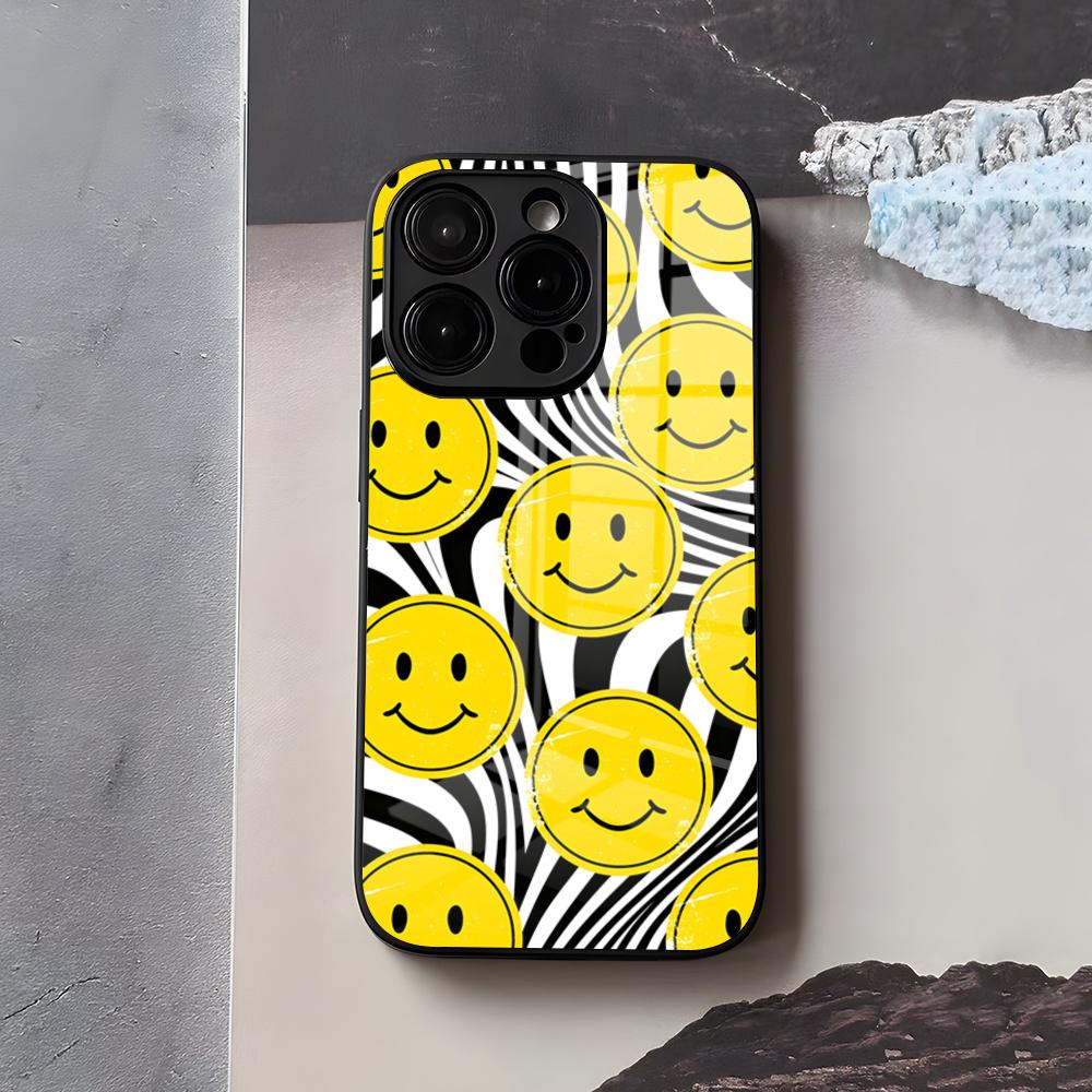 Anime Smile Phone Case For IPhone 17 Air 16 E Pro Max 15 14 13 Mini 12 Pro 11 Max Plus Black Glass Cover