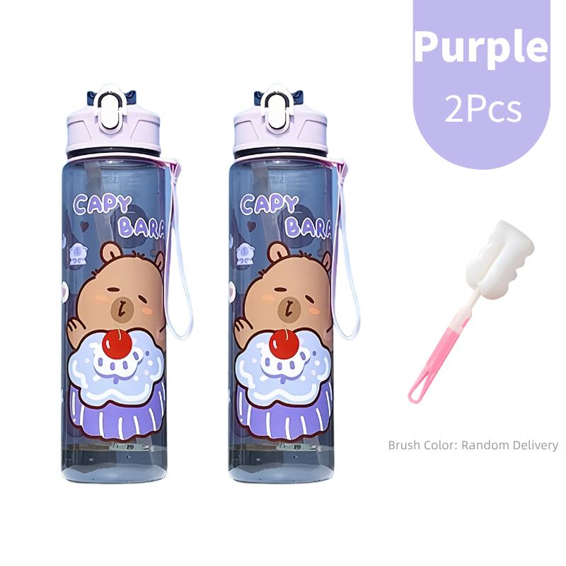 800ML Kids Water Bottle Creative Cartoon Plastic Cup with Straw&Hand Rope Large Capacity Water Bottle Outdoor Portable Water Cup