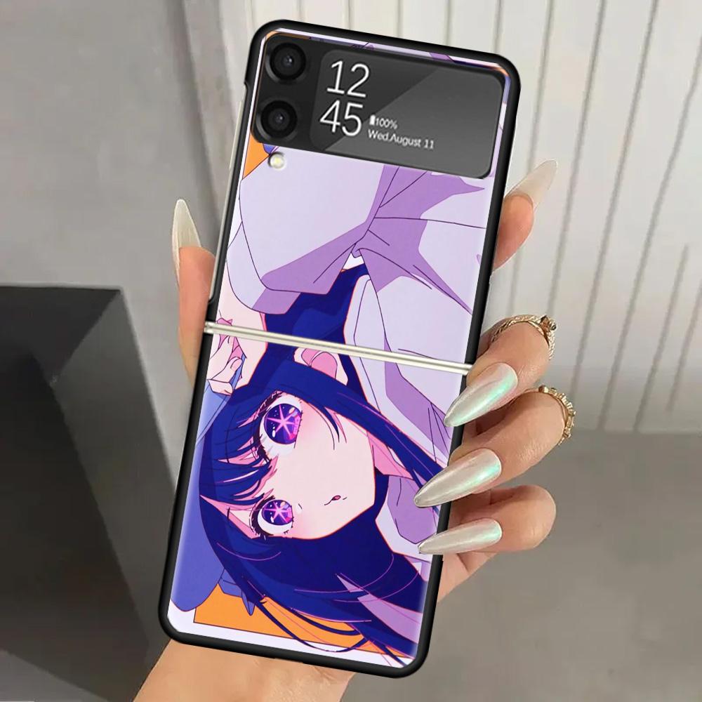 Japan Anime Oshi No Ko Hard PC Phone Case For Samsung Galaxy Z Flip 7 6 5 4 3 Black ZFlip7 ZFlip6 Flip5 Flip4 Flip3 5G Print Cov