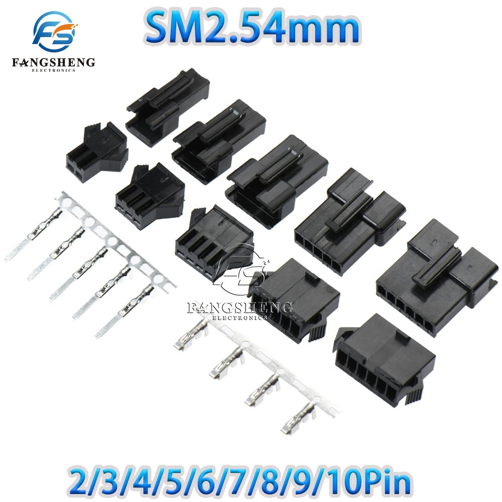 10/ 50 Sets JST SM2.54 2/3/4/5/6/7/8/9/10/11/12 Pin Pitch 2.54mm SM Female and Male Wire Connector Housing SM-2P SM-2R SM2.54MM
