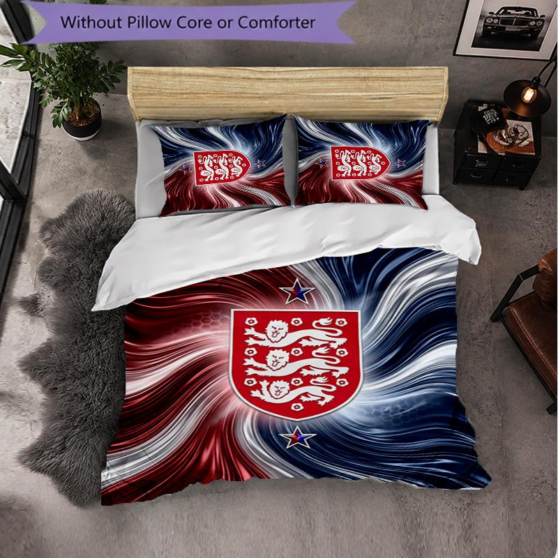 England Football Pattern 3 Pieces Bedding Set Soft Microfiber Duvet Cover with Pillow Cases for Bedroom