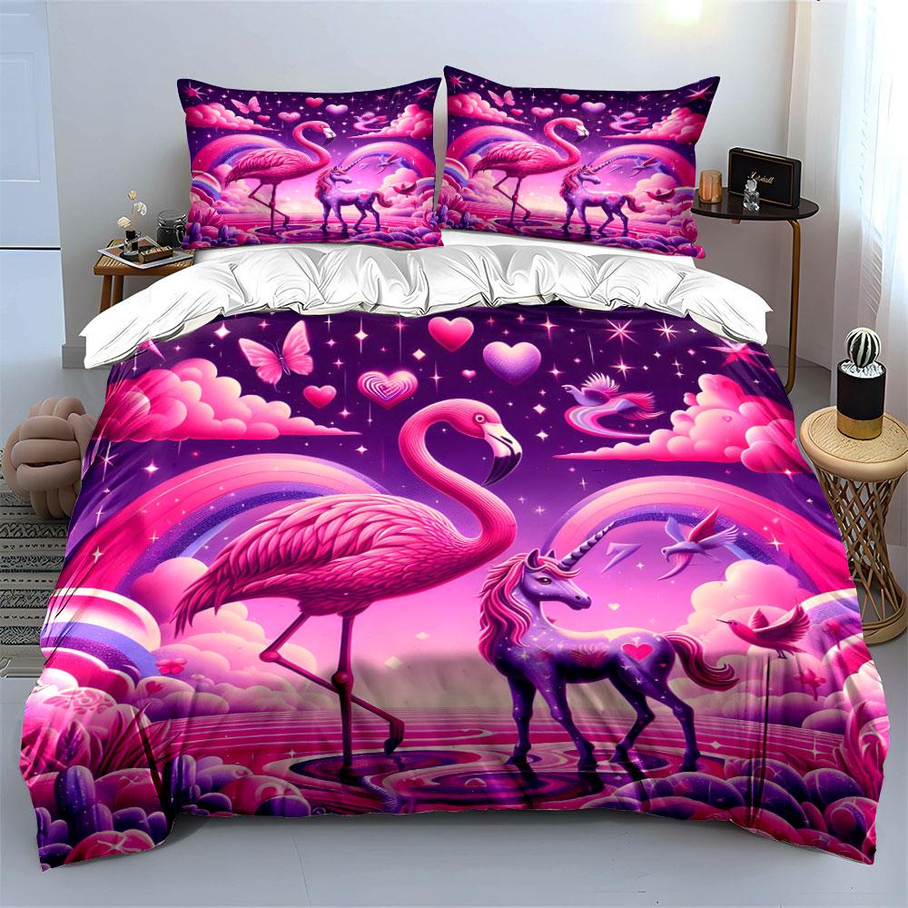 Fantasy Unicorn Flamingo Set Multiple Sizes Kid'S And Adults' Bedroom Exquisite 3Pc Bedding Set, Gift