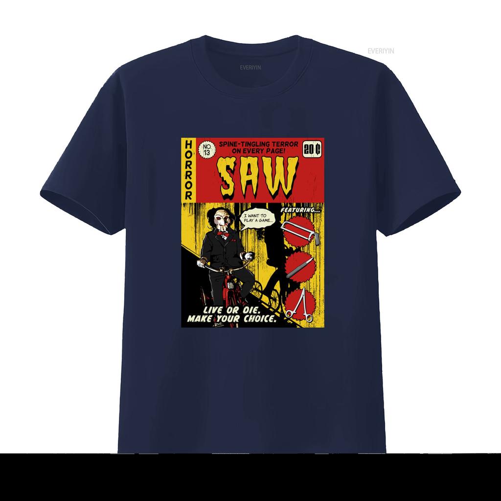 Comic Book Cover Saw T Shirt Horror Movie Inspired with Spine Tingling Design vintage Washed Versatile Slightly Comfortable