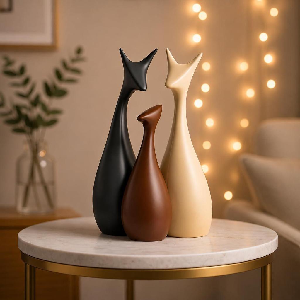 Home Decor Lucky Deer Family Matte Finish Ceramic Figures - (Set of 3, Matte Brown)