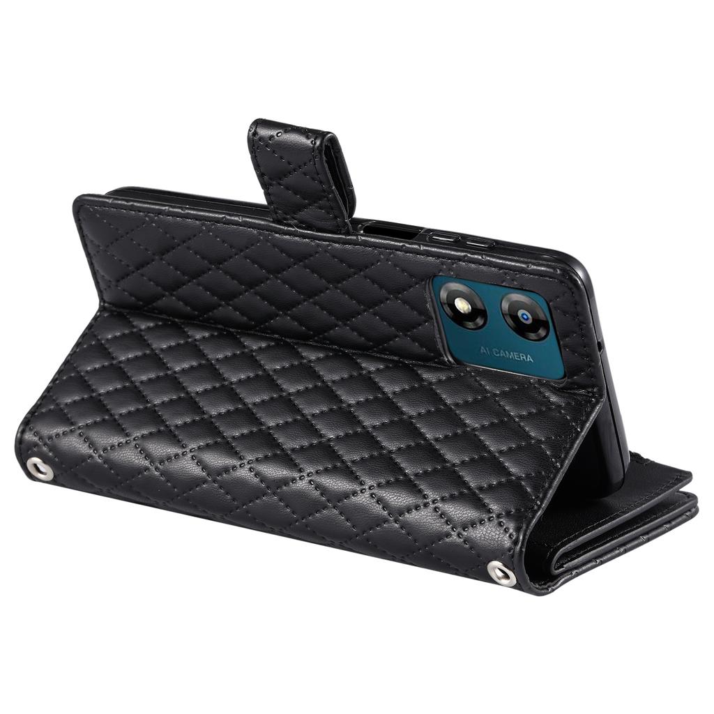 Style 013 for Motorola Moto E14 4G/G04 4G/G04s 4G/G24 4G Case Rhombus Leather Zipper Phone Cover