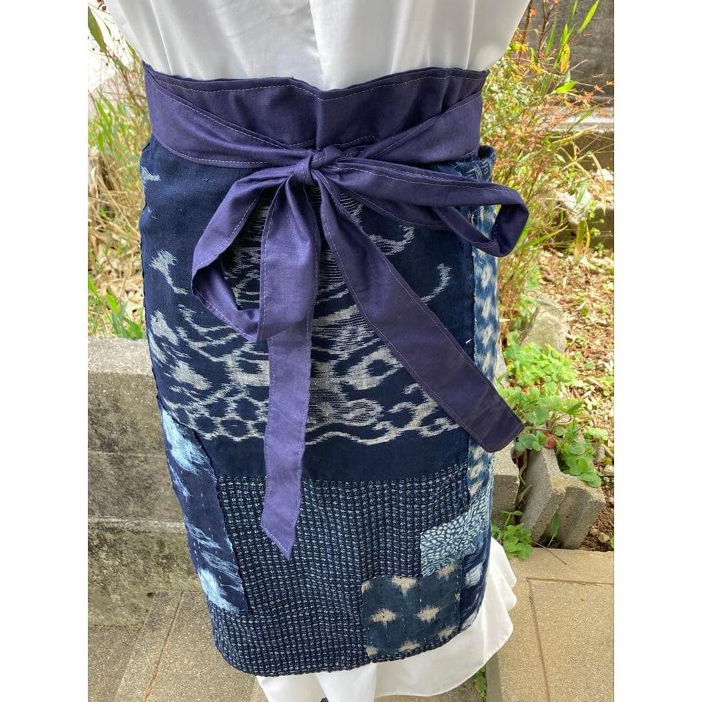 Used B51 Boro apron, old cloth, remake, indigo dye, kasuri, patchwork, pieced together, sashiko