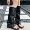 Fashion Knee High Women Cool Boots Sandals Square Toe Flats Shoes 2025 Summer Designer Clip Toe Slippers Sexy Party Zapatillas De Mujer