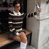 2026 A/W Retro Maillard Color Block Striped Polo Sweater