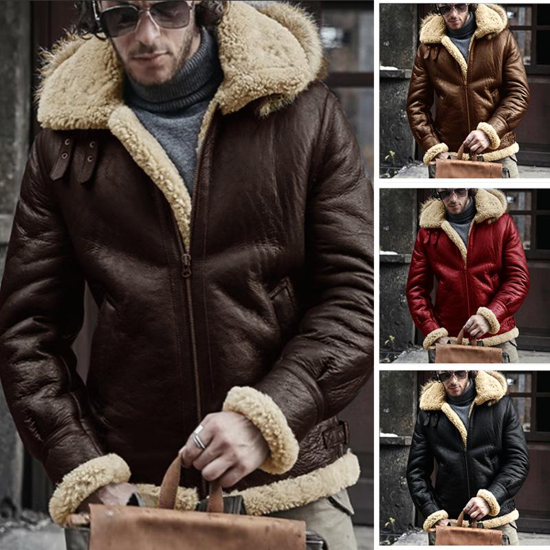 Cappotto Termico da Uomo Tutto-in-uno in Pelliccia, Lana d'Agnello, Ecopelle, Pile