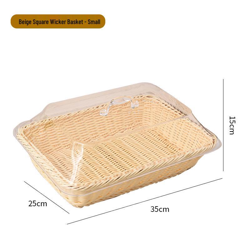 Acrylic Bread Basket with Imitation Rattan Cover for Food, Fruit, Vegetables, Snacks