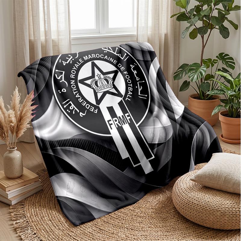 Morocco Football Printed Flannel Blanket Skin Friendly Warm Decorative Throw for Indoor Couch Bed Daily Use