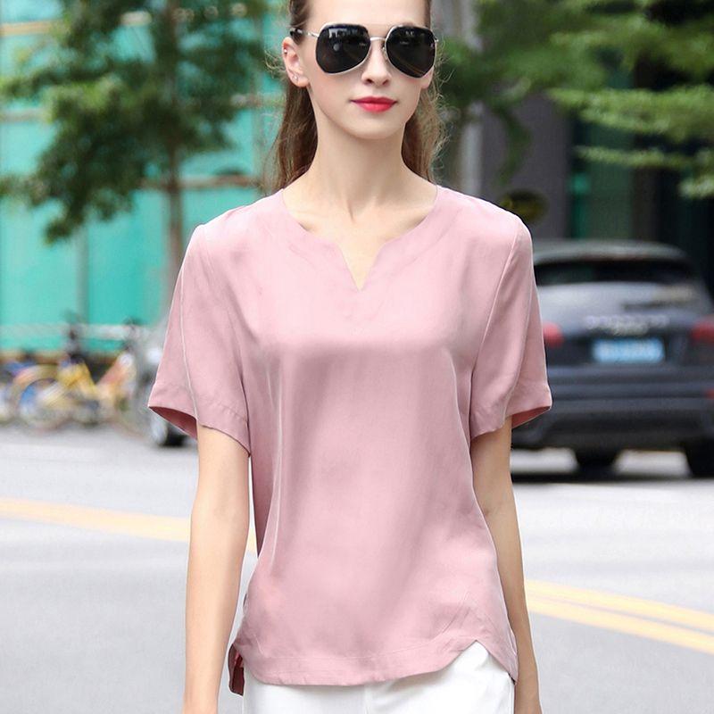 

Fashion Summer Easiest for Match Pure Color Short Sleeve Silk Lotus root color 3XL