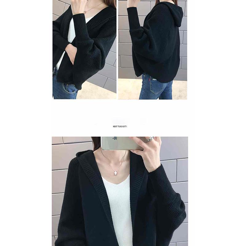 Short Coat New Women's Long-sleeved Loose Hooded Sweater Early Autumn and Winter Cardigan Thick Solid Pink Cardigan