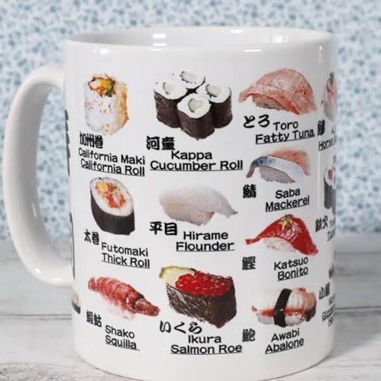 Japan-made mug sushi kanji toppings yunomi design ceramic coffee cup Japanese souvenir tradition tourism memorabilia interesting goods gift