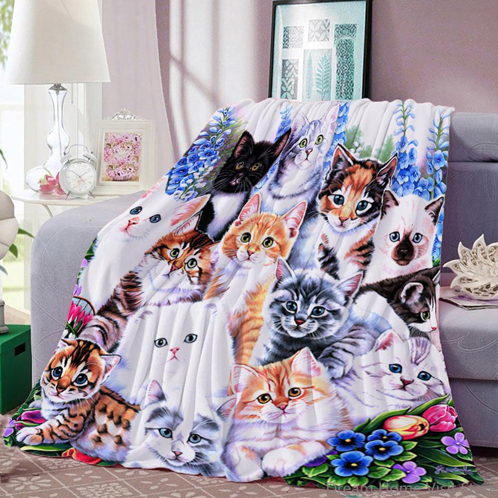 Cute Cat Print Blanket, Flannel Blanket, Soft Warm Throw Blanket Nap Blanket For Couch Sofa Office Bed Office Camping Travelling