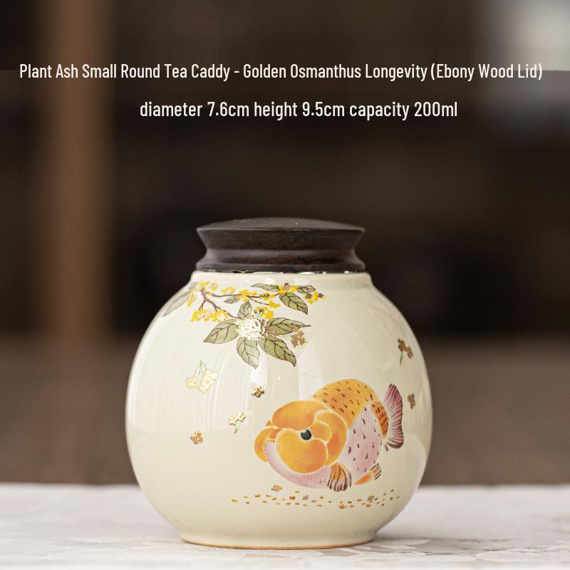 Ceramic Wood Ash Tea Caddy: Moisture-Proof, Fresh-Keeping Storage Jar for Goldfish Design