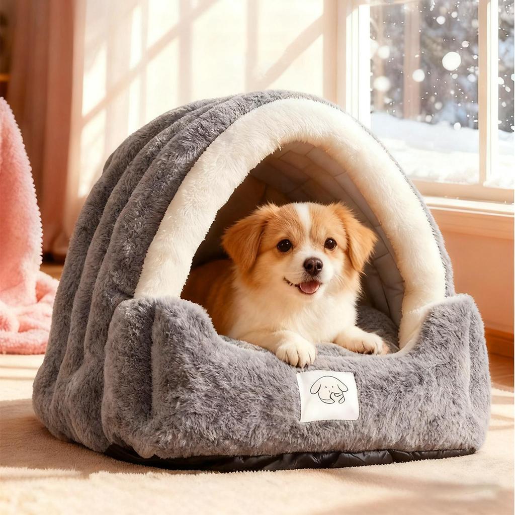 Winter Cat Warming And Sleeping Cave with Removable Pad Cold-Resistant Cat Calming Bed for Bedroom Patio Balcony