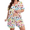 Women Casual Two Piece Set Short Sleeve V Neck Loose Fit Top with Elastic Waist Shorts Plus Size Printed Loungewear Sleepwear Set