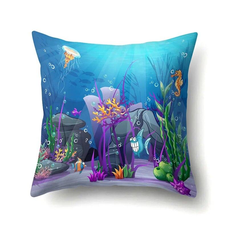 Ocean Pillowcase Cartoon Pattern  Lumbar Pillow Sofa   Cushion