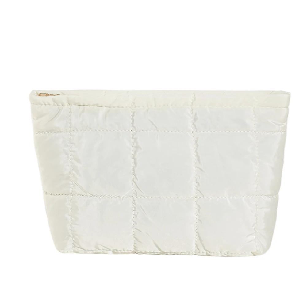 Women Cosmetic Bag Padded Quilted Makeup Storage Bag Large Capacity Makeup Organizer Bag Solid Color Travel Cosmetic Bag