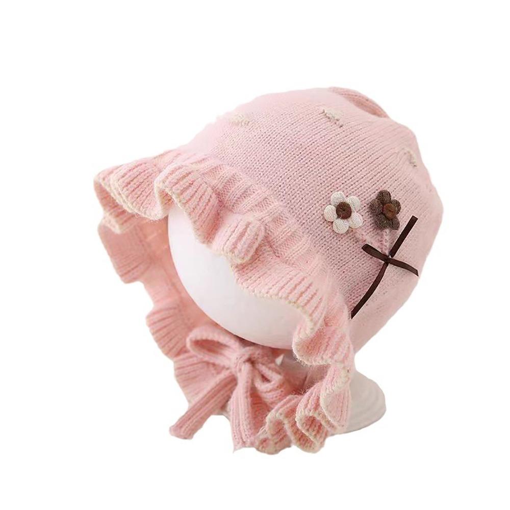 

Bow Baby Wool Hat Windproof Ear Protection Hats New Pullover Princess Cap Autumn Winter розовый