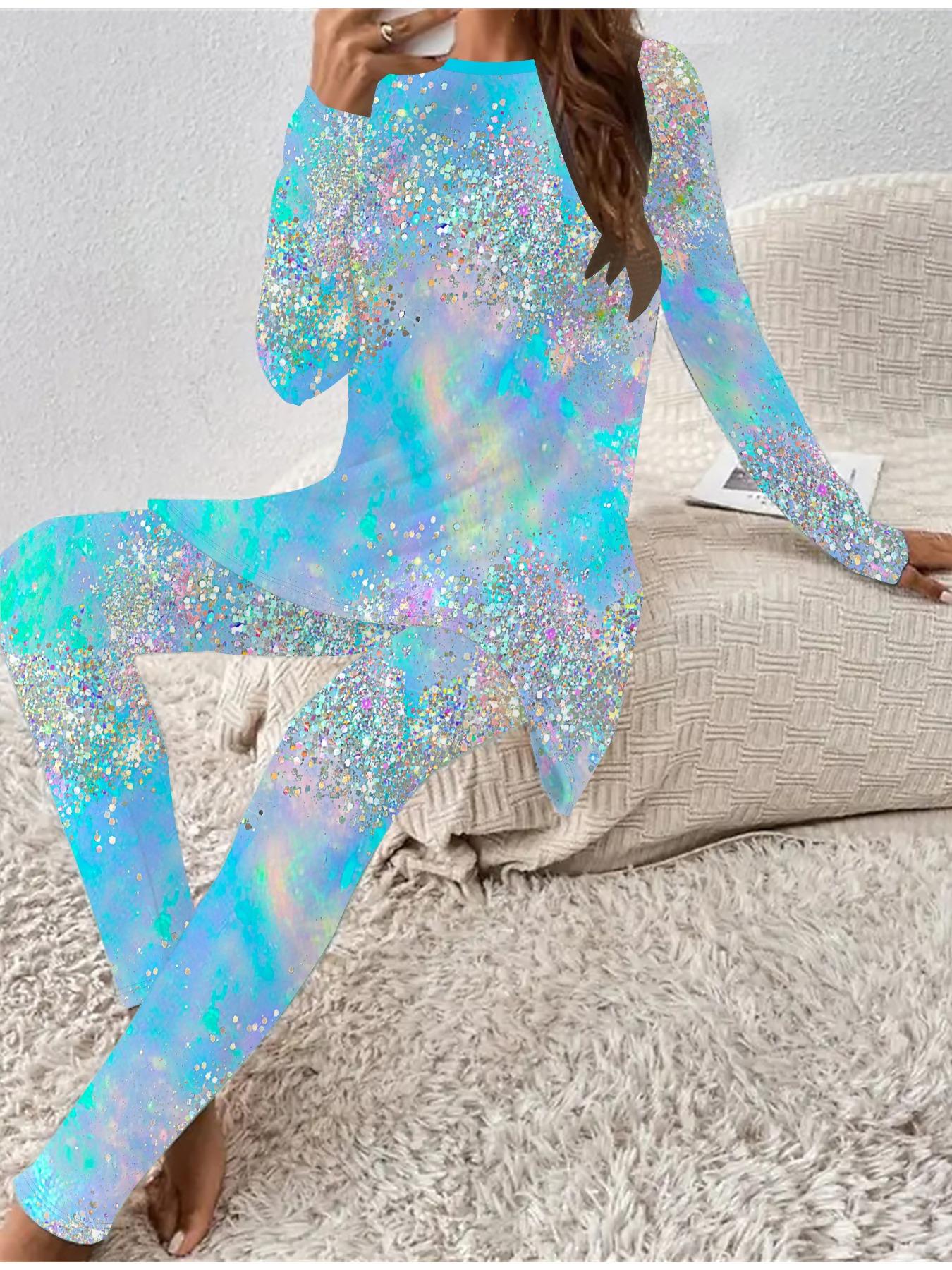 

Евро-американская мода 3D принт под мрамор Женский всесезонный комплект из двух предметов: футболка с длинным рукавом + длинные брюки. Идеальный подарок на Новый год 2XL темно-синий