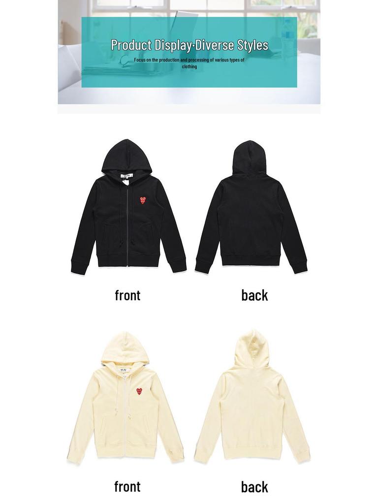 HEYPLAY Men's Japanese Trendy Cotton Hoodie - Layered White Heart Zipper, Autumn/Winter