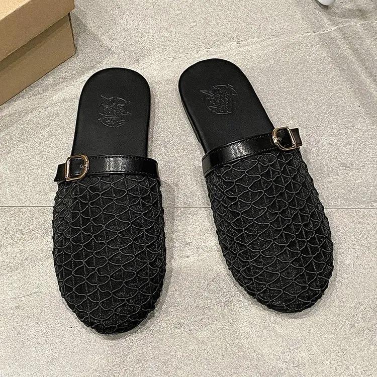 

Модные женские тапочки 2025 Женские летние новые тапочки с круглым носком Водяной бриллиант Плоские Домашние Противоскользящие Сандалии Шлепанцы Женские Zapatos De Mujer 41 чёрный