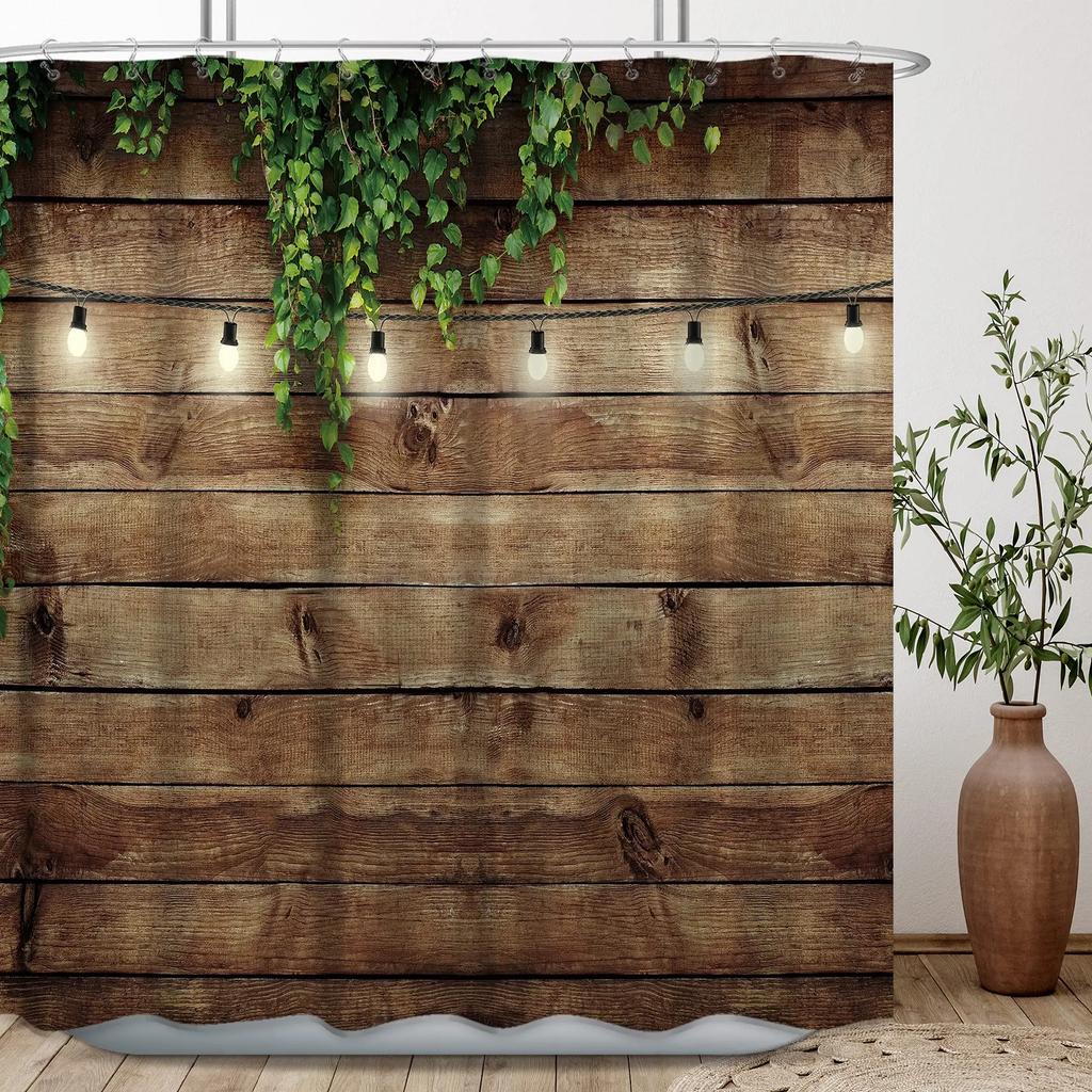 Stone Brick Wall Shower Curtain,Ivy Green Leaves Climbing On Rustic Marble Rocks Stone Wall Fabric Bathroom Shower Curtains