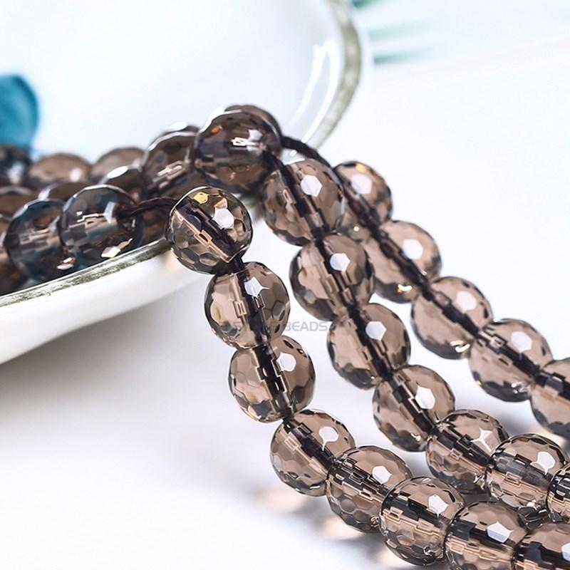 Synthetic Faceted Smoky Quartz Beads Round Brown Energy Crystal Loose Spacer Bead For Jewelry Making Bracelet Necklace Accessory