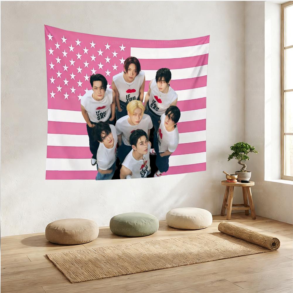 1pc EN Flag Tapestry Kpop Band Banner Wall Hanging NNiki SSunoo JJay JJake Room Decor for Fans