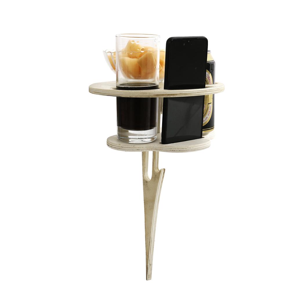 Outdoor Liquor Table with Folding Round Desktop Wooden Portable Picnic Table for Travel Camping Beach