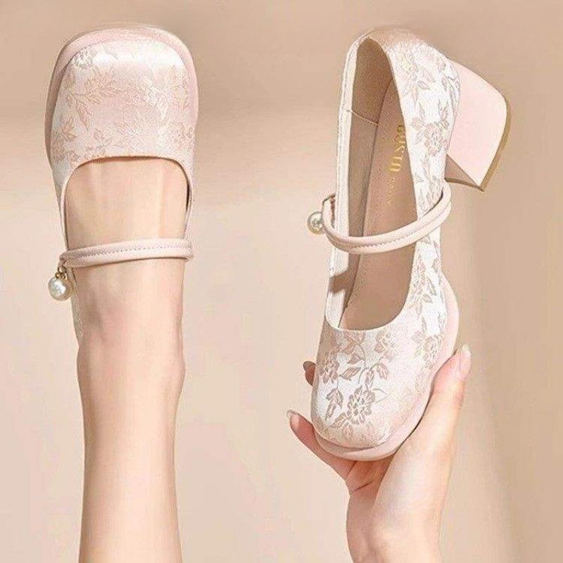 

Китайские туфли Мэри Джейн женские 2025 весна и осень новые национальный стиль ретро туфли ципао с платьем на толстом каблуке и высоком каблуке 40 розовый